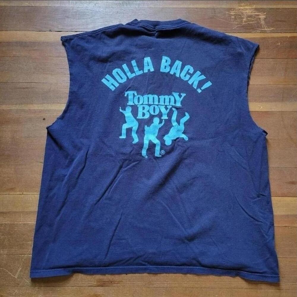 Vtg Rare TOMMY BOY RECORDS Holla Back! Hip Hop Rap Label Cut Sleeve Shirt XXL